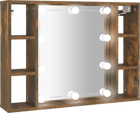 vidaXL füstös tölgy színű tükrös szekrény LED-ekkel 76 x 15 x 55 cm
