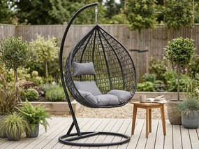 Fekete függőszék KOKON állvánnyal, világos párna