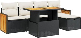 vidaXL 6 részes fekete polyrattan kerti ülőgarnitúra párnákkal