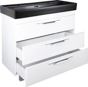 TMP TRIO 100D álló fürdőszobabútor - CeraStyle SHARP FEKETE DUPLA csaplyukas mosdóval - 100 x 48 cm