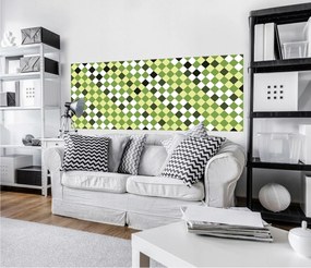 Tapéta Geometrikus rombuszok zöld-fekete-fehér Sakktábla 250x104 +ragasztó