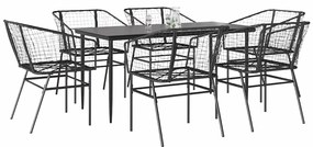 vidaXL 7 részes fekete polyrattan üveg kerti étkezőgarnitúra