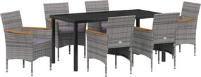 vidaXL Kert étkező szett párnával 7 pcs Szürke polirattan