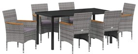 vidaXL Kert étkező szett párnával 7 pcs Szürke polirattan