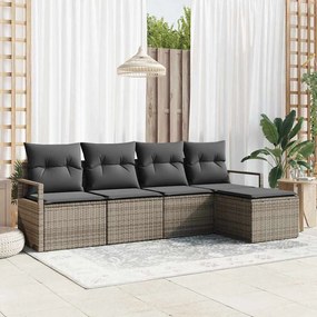 Kerti Kanapé Szett 5 pcs Szürke Poli rattan, porfestett acél
