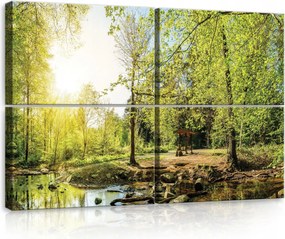 Vászonkép 120x80 Zöld erdő napfény patak nyugalom természet táj