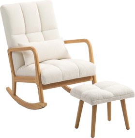 HOMCOM fehér polár hintaszék puffal — széles ülés, magas háttámla | Aosom