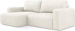 Krémszínű kordbársony kinyitható-tárolóhelyes sarokkanapé (bal oldali-heverő résszel) Kona – Makamii