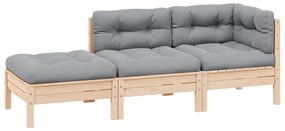 vidaXL 3 részes tömör fenyőfa kerti ülőgarnitúra szürke párnákkal