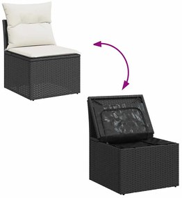 vidaXL 9 részes fekete polyrattan akácfa kerti ülőgarnitúra párnákkal