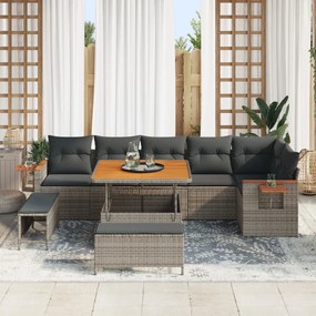 9 Darabos Kert Szófa Készlet Párnákkal Szürke Poli Rattan Acacia