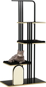 PawHut Macska Fa 170 cm Kaparóoszlop párnával, Mászófa Kaparófelülettel, 3 Szintes Macska Fa, Macska Bútor, Acél, Fekete | Aosom