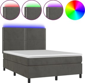 vidaXL sötétszürke bársony rugós és LED-es ágy matraccal 140x190 cm