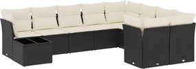 vidaXL 10 részes fekete polyrattan kerti ülőgarnitúra párnákkal