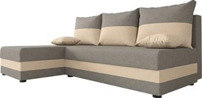 Kinyitható kétoldalas L-alakú sarokgarnitúra VALERIO SLIM 200x140 cm, világosszürke/bézs + 2 párna AJÁNDÉKBA