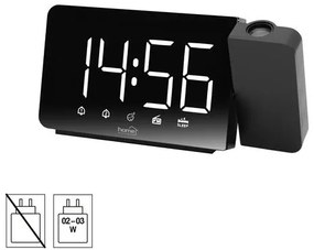 Home LTCRP03 rádiós LED ébresztőóra projektorral, változtatható fényerő, körbe forgatható vetítési pozíció, két ébresztési idő, FM rádió, bip-bip vagy rádiós ébresztés