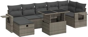 vidaXL 8 részes szürke polyrattan kerti ülőgarnitúra párnákkal