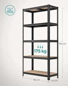 Acél polcrendszer 2 db-os, 180x90x40 cm, fekete