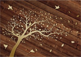 Fotótapéta Arany Fa Madarak Levelek Elegancia Fa Természet 250x175 +ragasztó