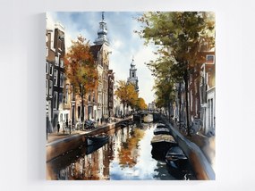 Vászonkép Canvas Tájkép Város Hollandia Amszterdam Csónak Csatorna 40x40