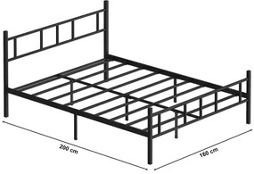 PIRON fém kétszemélyes ágy 160x200 cm, fekete, teherbírás 200 kg
