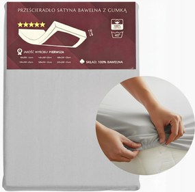 Gumis lepedő Szatén-Pamut 200x220 25cm Szürke Kellemes