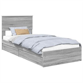 vidaXL Tárolós Ágy fejtámlával Szürke Sonoma 90 x 190 cm Faanyag