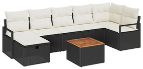 vidaXL Kerti Kanapé Szett párnával tárolóval 8 pcs Fekete polirattan