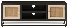 fekete tömör mangófa és vas TV-szekrény 110 x 30 x 40 cm