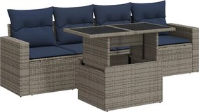 vidaXL 5 részes szürke polyrattan akácfa kerti ülőgarnitúra párnákkal