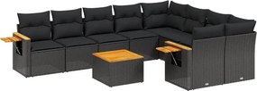 vidaXL 10 részes fekete polyrattan kerti ülőgarnitúra párnákkal