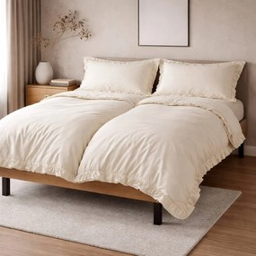 Pamut ágyneműhuzat fodros krémszínű 200x140cm+90x70cm TiaHome