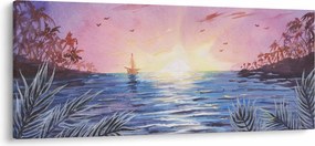Kép - naplemente a víz felett, akvarell (120x50 cm)