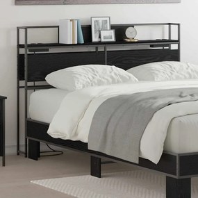 Tároló fejtámla polcokkal tárolóval Musta tammi 160 cm Faanyag