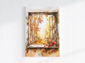Vászonkép Canvas Ablak Dekoráció Kilátás Fa Ősz Virágok 40x60