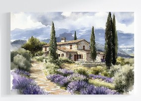 Vászonkép Canvas Olaszország Toszkána Levendula Ciprus Kő Ház 120x80