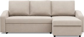 Zeus sarokkanapé, 2 ágyneműtartóval, döntött kartámasz, bársony, univerzális oldal, bonell töltet, bézs