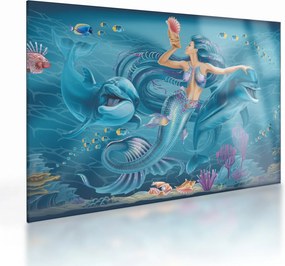 Kép - Sellő delfinekkel (üvegen) (70x50 cm)