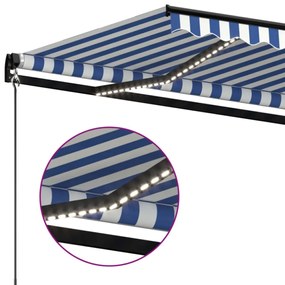 kék és fehér kézzel kihúzható LED-es napellenző 400 x 350 cm