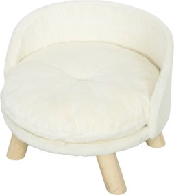 PawHut Kutya Kanapé Párnával, Fa Lábakkal, Mosható Állatágy Felemelkedett Pet Sofa Kiscicák és Kis Kutyák számára, 40,5 x 40,5 x 33 cm Krémfehér | Aos