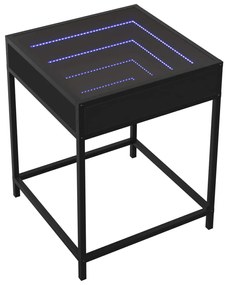 Fekete végtelen hatású LED-es dohányzóasztal 40 x 40 x 51 cm