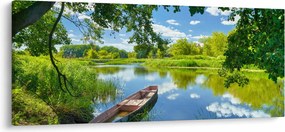 Egy nyári folyó képe hajóval (120x50 cm)
