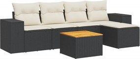 vidaXL 6 részes fekete polyrattan kerti ülőgarnitúra párnákkal
