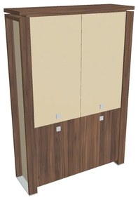 Verno+ S magas szekrény 140 x 46 x 210 cm, kombinált ajtó, dió / vanília