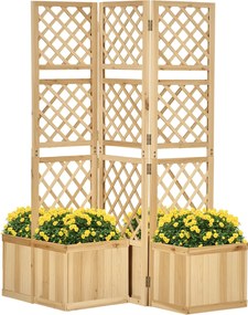 Outsunny Emelt Ágy Foldable Trellisszel, Növényláda Privátszűrővel, 133 x 165 cm Szobaelválasztó 4 Virágládával, Erkélyelválasztó, Fenyőfából, Termész