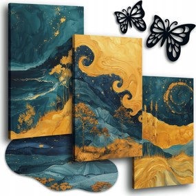 Vászonkép 150x70 cm Nappali Képek Arany Táj Erdő Hullámok Égbolt