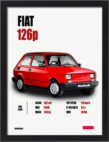 Fiat 126p falikép keretben kisautó 30x20 cm