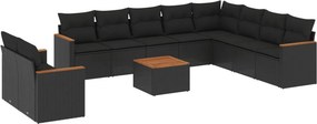 vidaXL 11 részes fekete polyrattan kerti ülőgarnitúra párnákkal