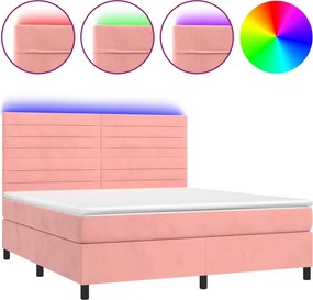 vidaXL rózsaszín bársony rugós és LED-es ágy matraccal 180x200 cm