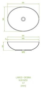Laveo Desna, mosogató 51x39 cm, ovális asztali mosogató, fehér, LAV-VUD_6251